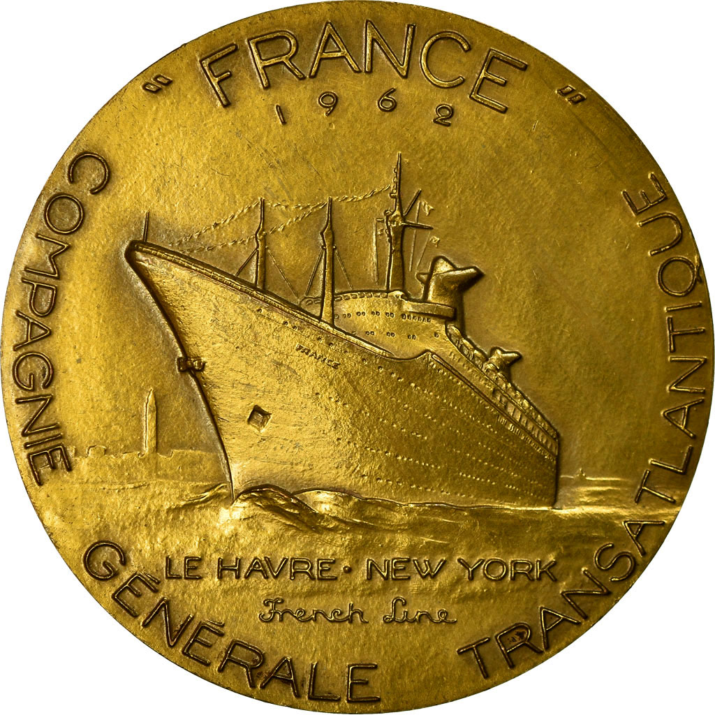 France, Medal, Compagnie Générale Transatlantique, France, 1962, Coeffin