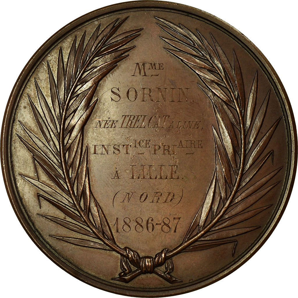 France, Medal, Enseignement Primaire, Lille, 1887, Farochon, , Copper