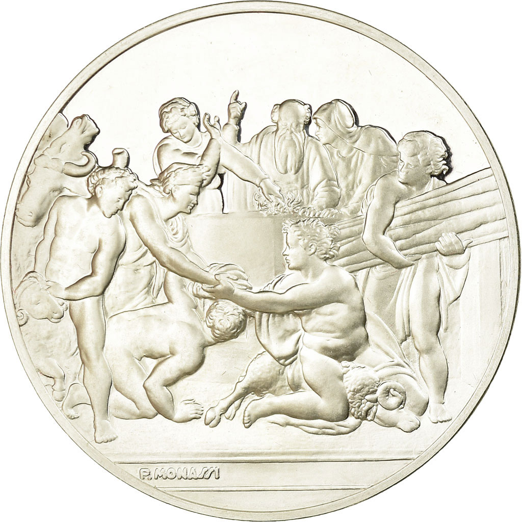 France, Medal, Peinture, Michel Ange, l'Autel de Noé, Monassi, , Silver