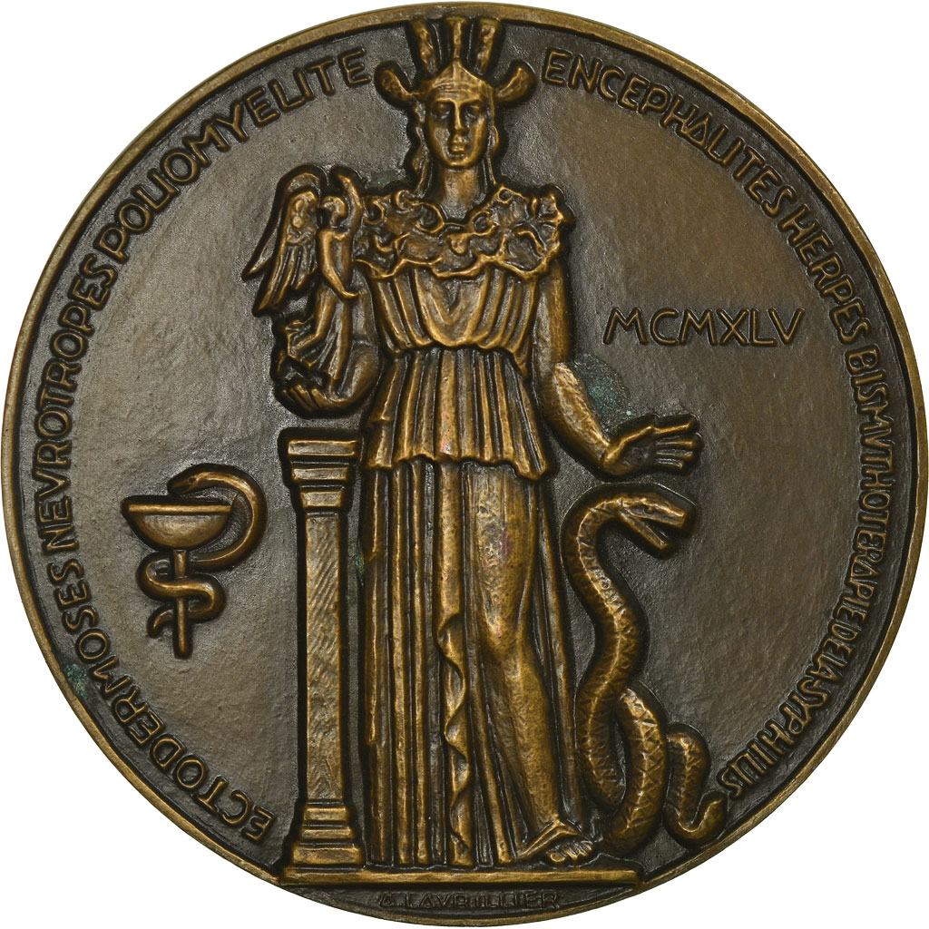 France, Medal, Médecine, Professeur Lévaditi, 1945, Lavrillier, , Bronze