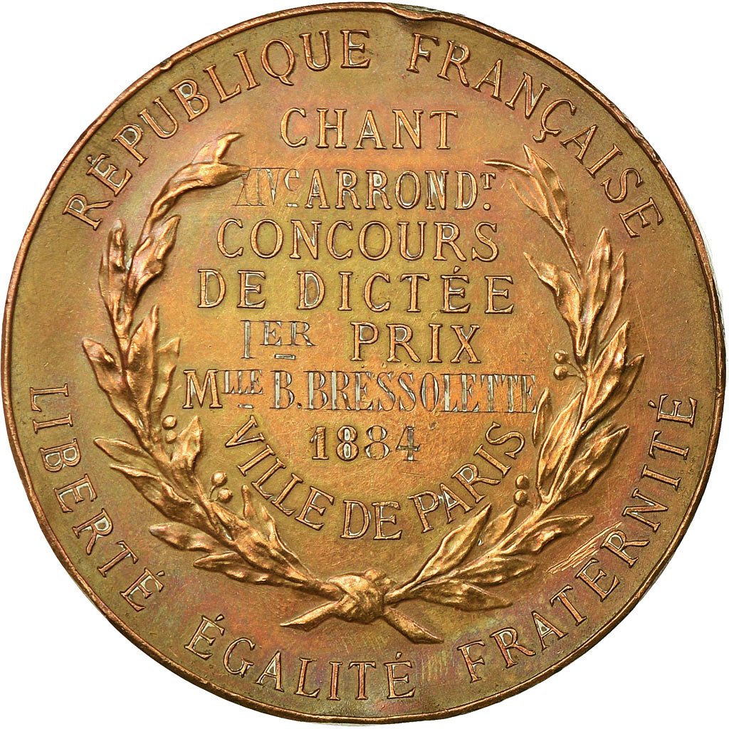 France, Medal, Education, Chant, Concours de Dictée, Paris, 1884, Dupuis.D