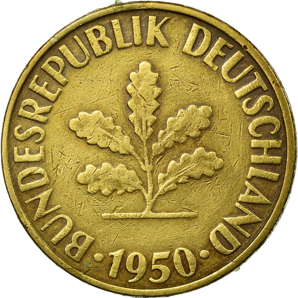 Münze, Bundesrepublik Deutschland, 10 Pfennig, 1950, Karlsruhe, SS, Brass Clad