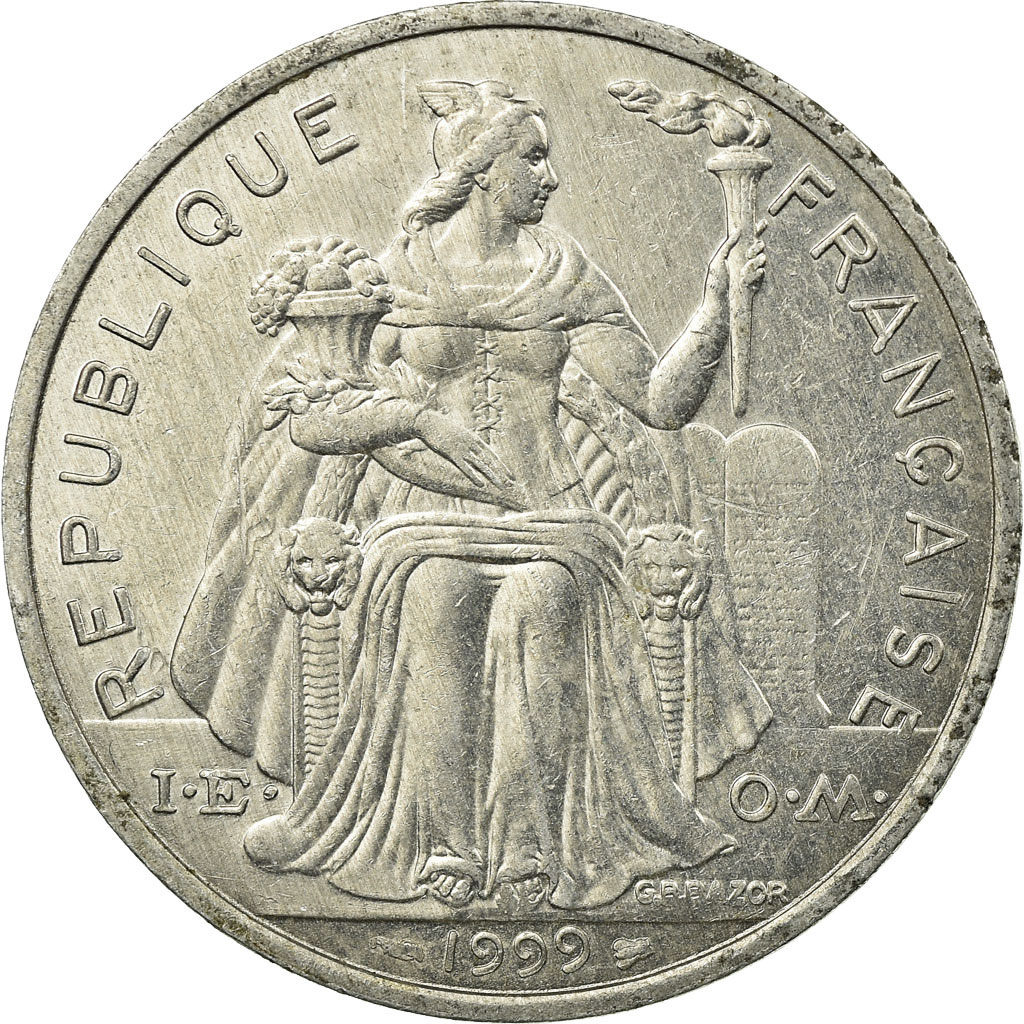 Moneda, Nueva Caledonia, 5 Francs, 1999, Paris, MBC, Aluminio, KM:16