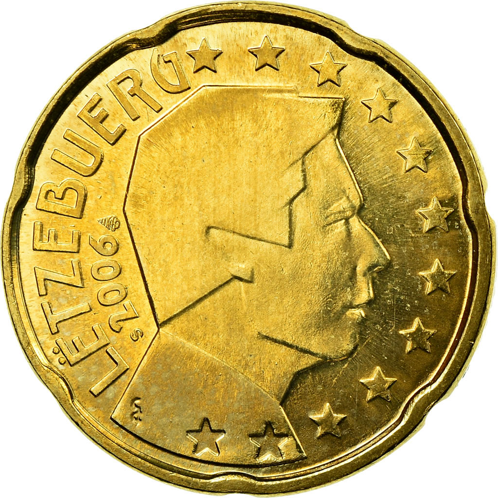 [#722423] Luxemburg, 20 Euro Cent, 2006, VZ, Messing, KM:79
