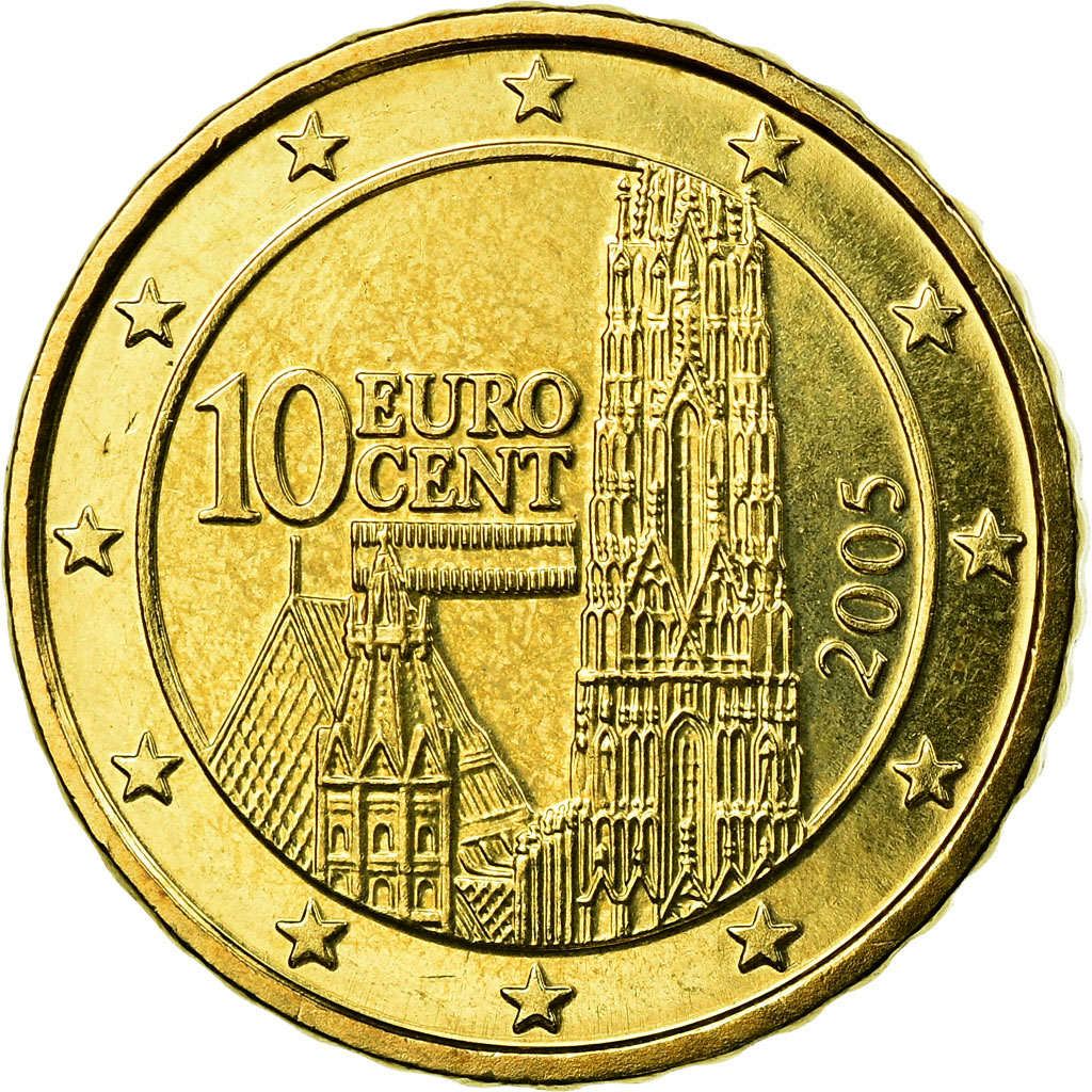 [#722555] Österreich, 10 Euro Cent, 2005, VZ, Messing, KM:3085