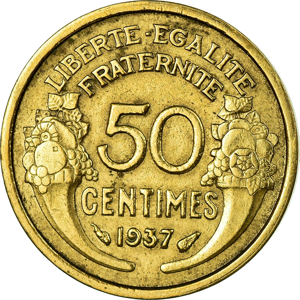 Moneda, Francia, Morlon, 50 Centimes, 1937, MBC, Aluminio - bronce, KM:894.1
