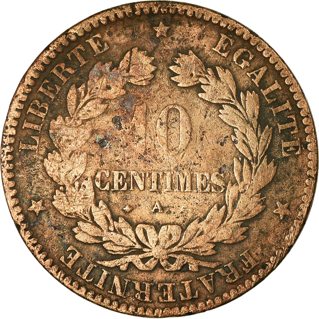 Coin, France, Cérès, 10 Centimes, 1870, Paris, Petit A, , Bronze