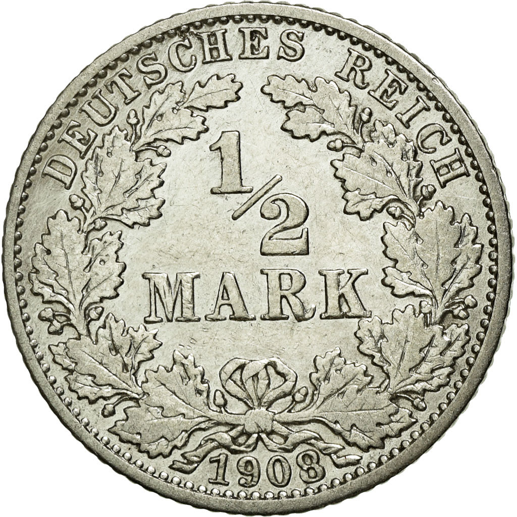 Coin, GERMANY - EMPIRE, 1/2 Mark, 1908, Karlsruhe, , Silver, KM:17