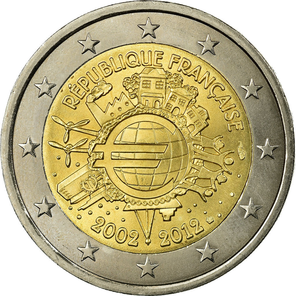 Frankreich, 2 Euro, 10 ans de l'Euro, 2012, VZ, Bi-Metallic, KM:1846