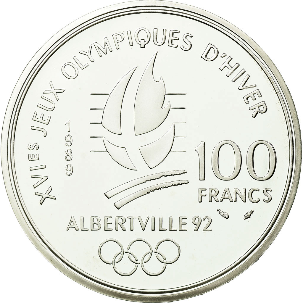 Coin, France, Alpine skiing, 100 Francs, 1989, BE, , Silver, KM:971