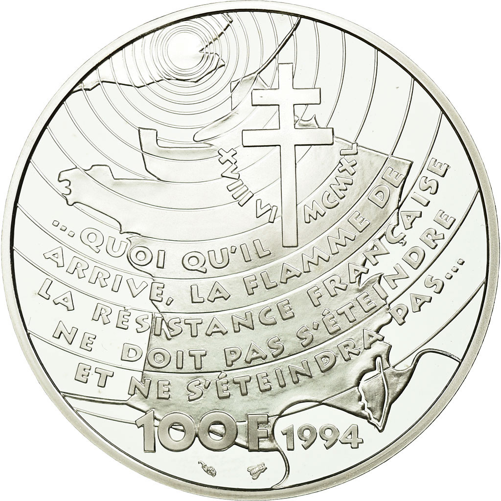 Coin, France, Appel du 18 juin 1940, 100 Francs, 1994, BE, , Silver