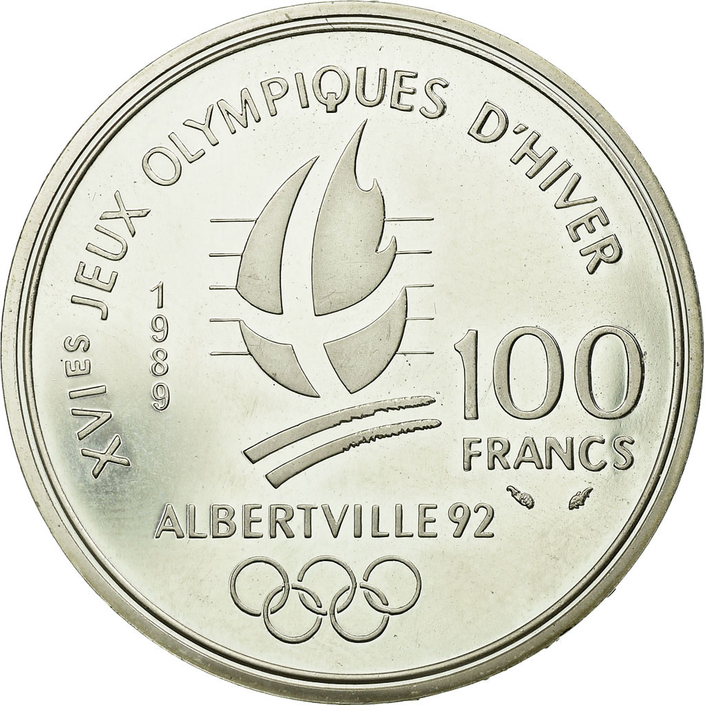 Coin, France, Alpine skiing, 100 Francs, 1989, BE, , Silver, KM:971