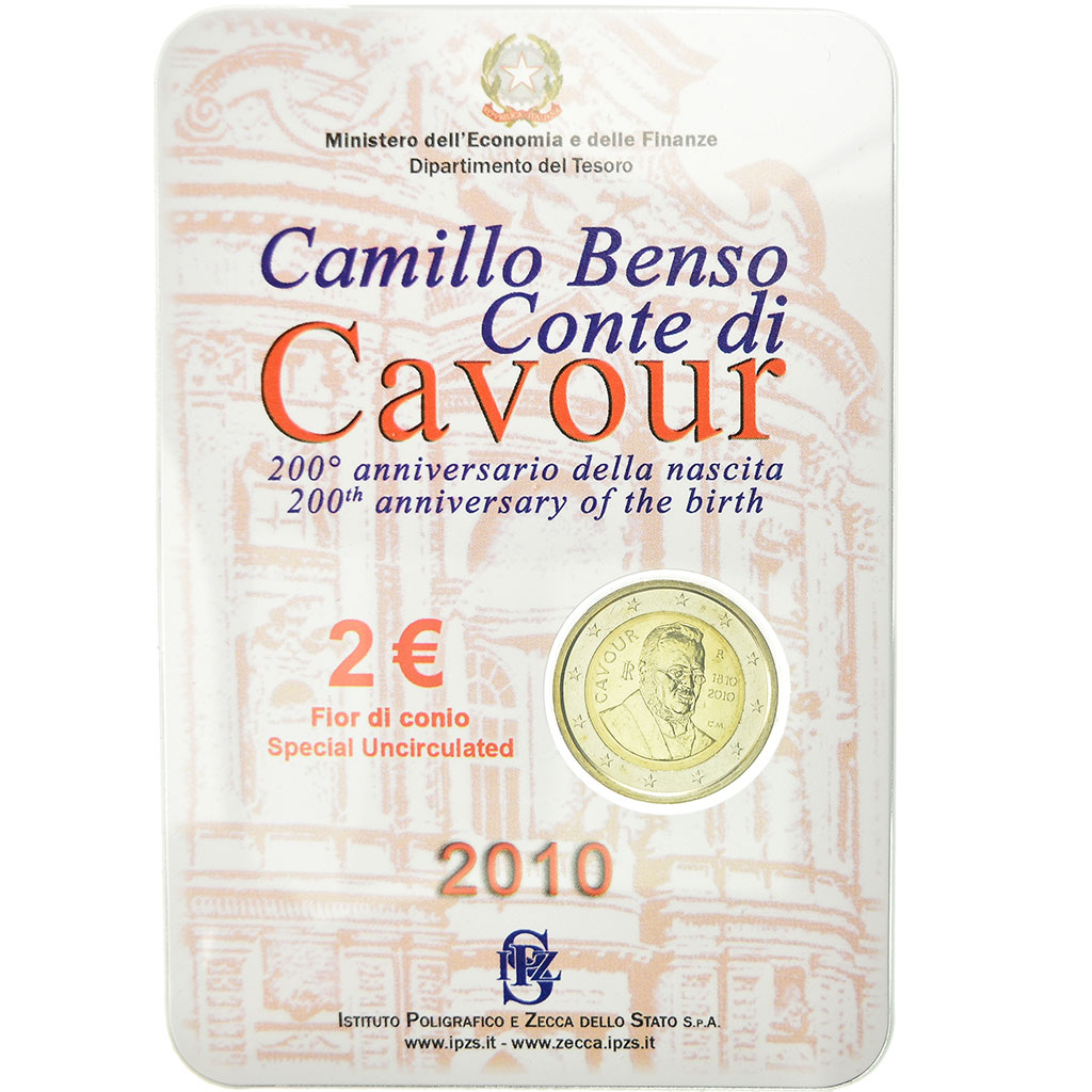 Italien, 2 Euro, Comte de Cavour, 2010, BU, STGL, Bi-Metallic, KM:328