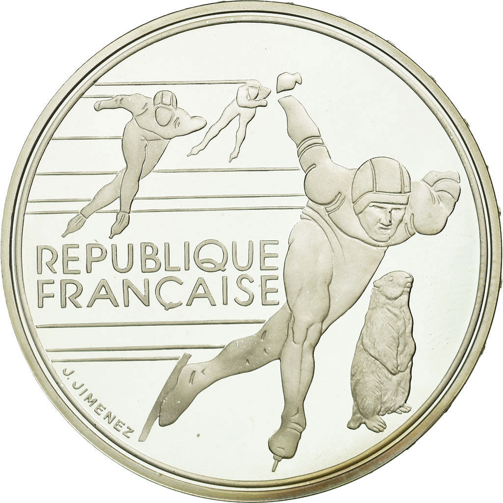 Coin, France, Patinage de vitesse, 100 Francs, 1990, BE, , Silver