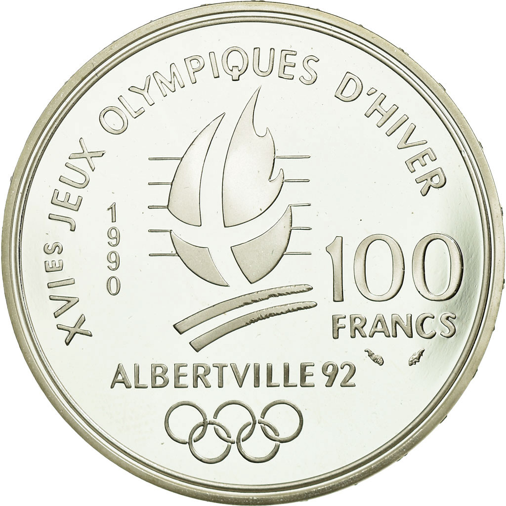 Coin, France, Patinage de vitesse, 100 Francs, 1990, BE, , Silver