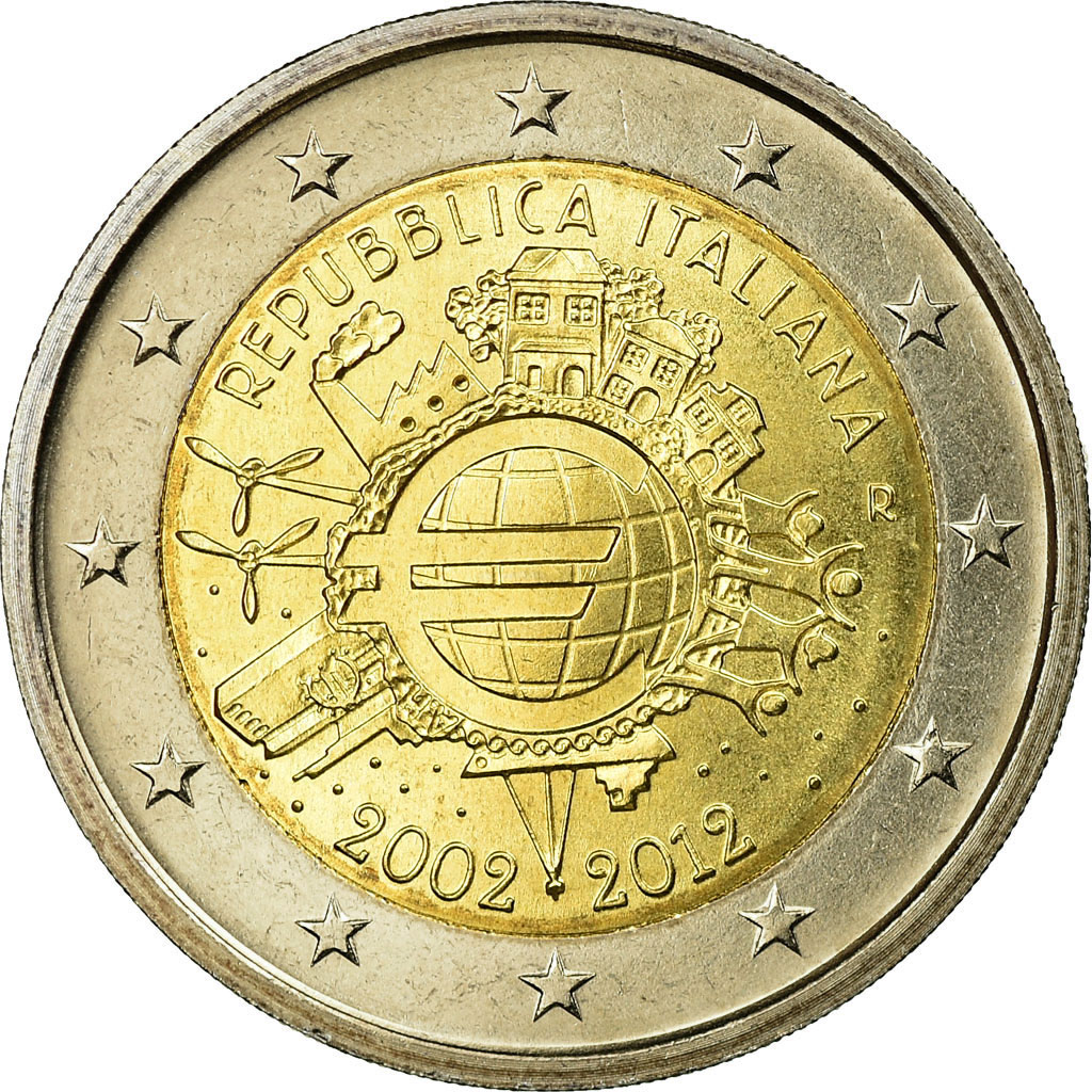 Italy, 2 Euro, 10 ans de l'Euro, 2012, MS(65-70), Bi-Metallic, KM:350