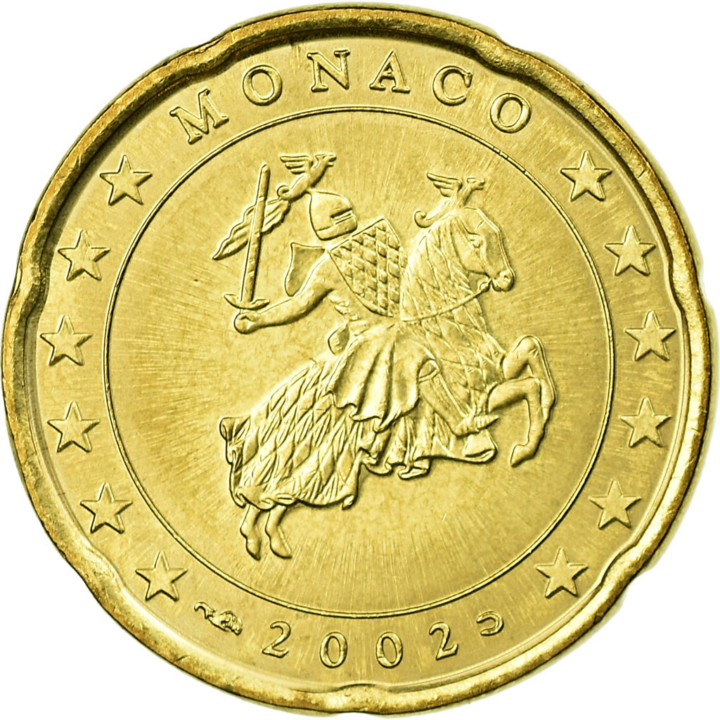 Monaco, 20 Euro Cent, 2002, UNZ, Messing, KM:171