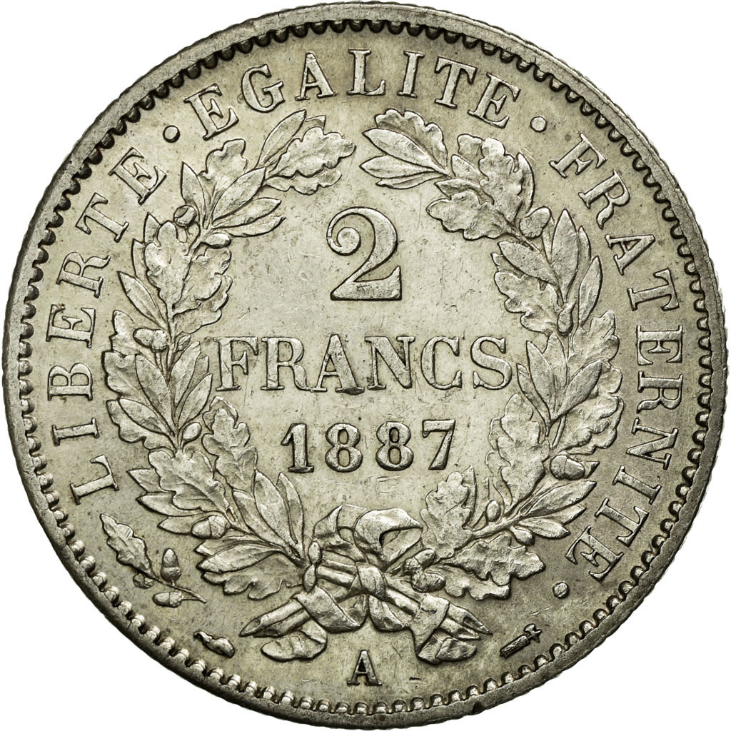 Coin, France, Cérès, 2 Francs, 1887, Paris, , Silver, KM:817.1