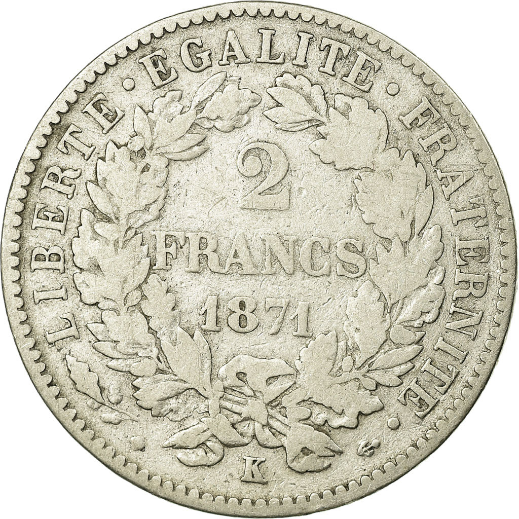 Coin, France, Cérès, 2 Francs, 1871, Bordeaux, , Silver, KM:817.2