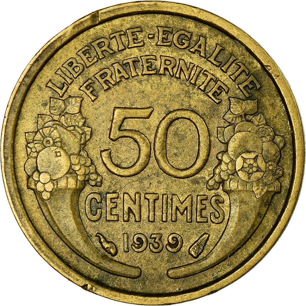 Moneda, Francia, Morlon, 50 Centimes, 1939, Paris, BC+, Aluminio - bronce