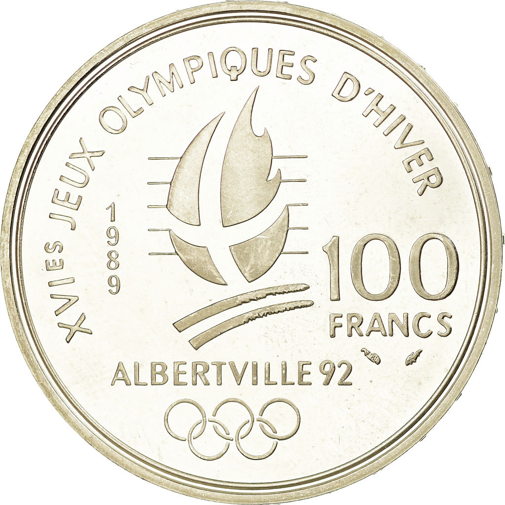 Coin, France, Alpine skiing, 100 Francs, 1989, BE, , Silver, KM:971