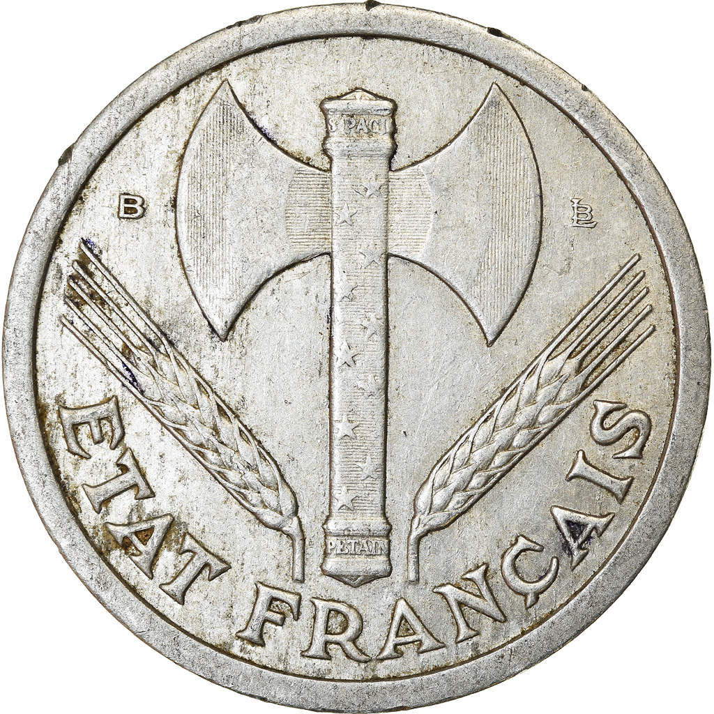 Moneda, Francia, Bazor, 2 Francs, 1944, Beaumont - Le Roger, MBC, Aluminio