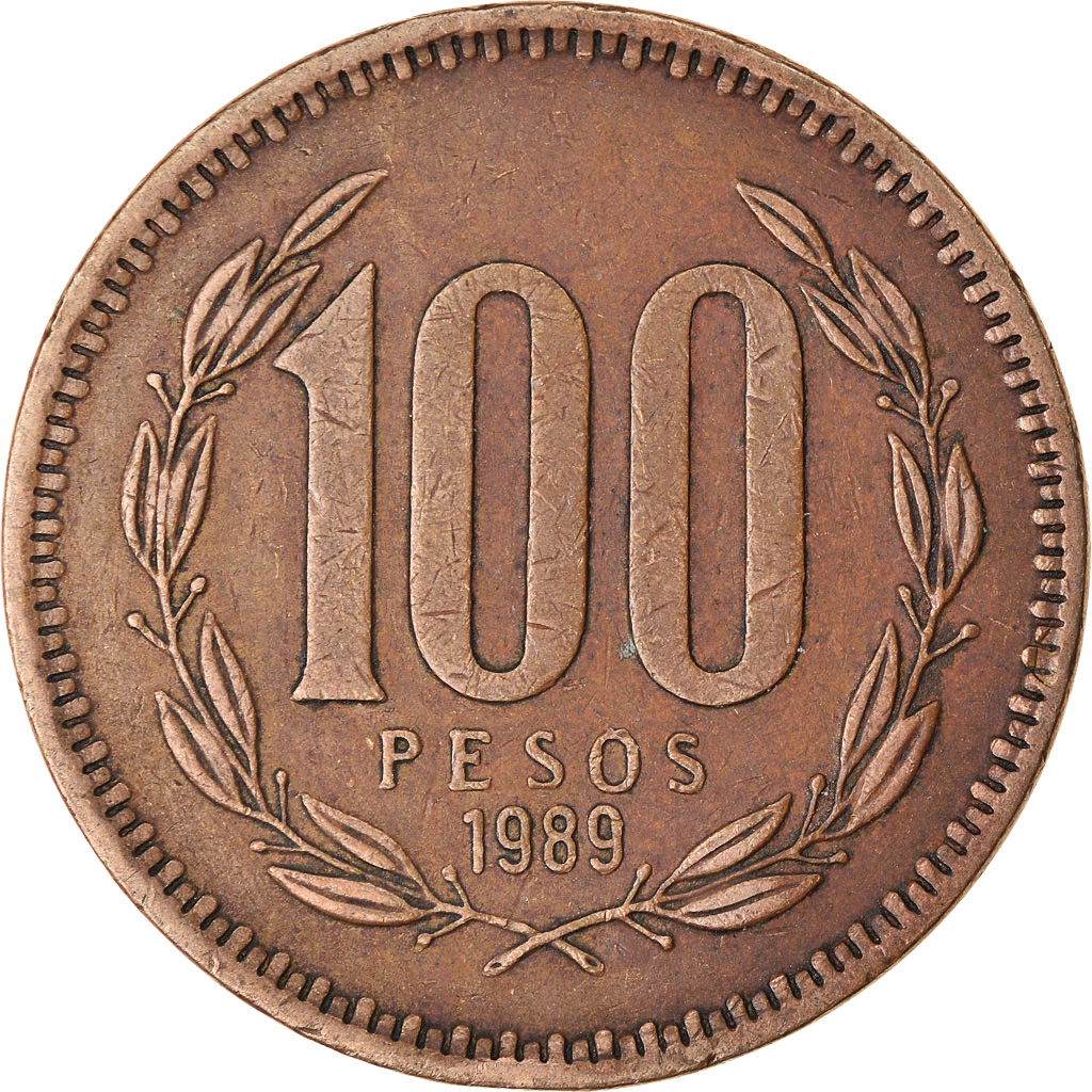 Moneda, Chile, 100 Pesos, 1989, Santiago, MBC, Aluminio - bronce, KM:226.2