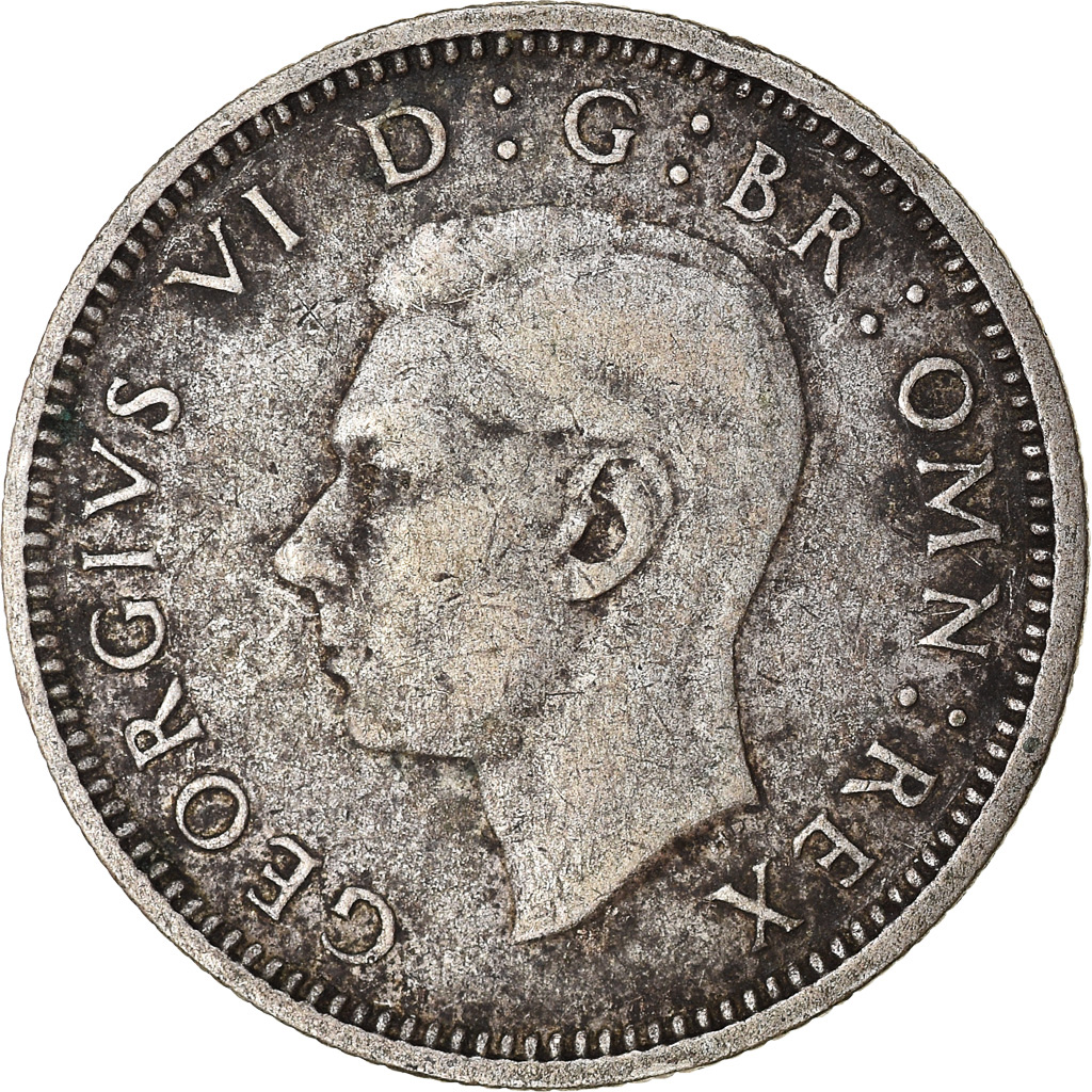 Moneda, Gran Bretaña, George VI, 6 Pence, 1938, BC+, Plata, KM:852
