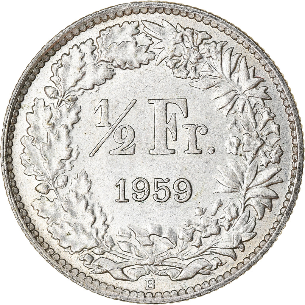 Moneda, Suiza, 1/2 Franc, 1959, Bern, MBC, Plata, KM:23