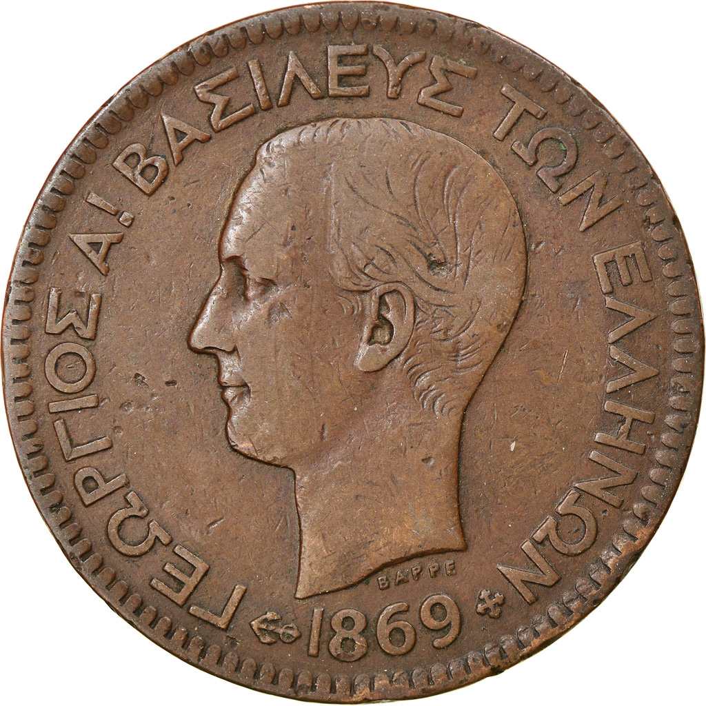 Coin, Greece, George I, 10 Lepta, 1869, Strassburg, , Copper, KM:43