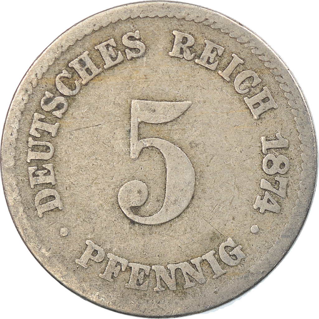 Coin, GERMANY - EMPIRE, Wilhelm I, 5 Pfennig, 1874, Stuttgart, 