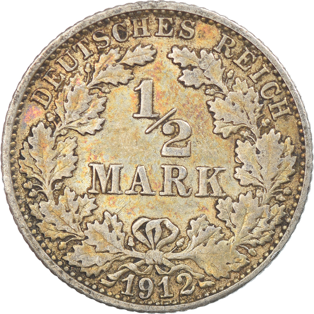 Coin, GERMANY - EMPIRE, 1/2 Mark, 1912, Stuttgart, , Silver, KM:17