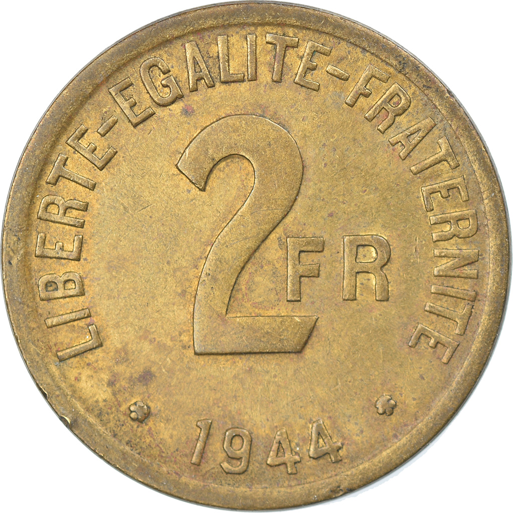 Coin, France, France Libre, 2 Francs, 1944, Philadelphia, , Brass