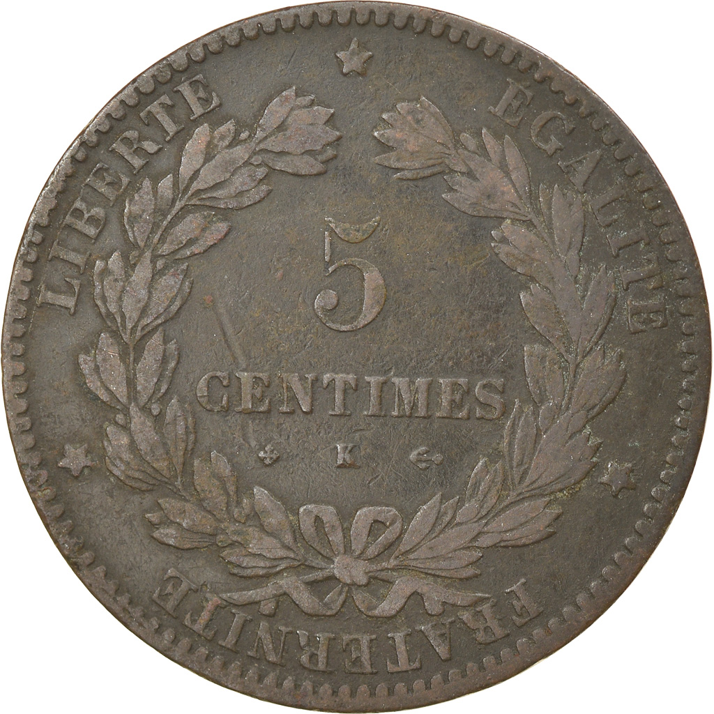 Munten, Frankrijk, Cérès, 5 Centimes, 1873, Bordeaux, ZF, Bronze, KM:821.2