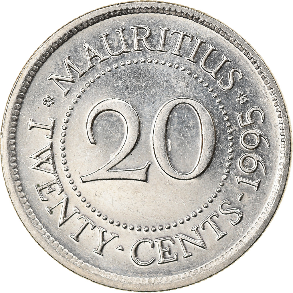 Coin, Mauritius, 20 Cents, 1995, , Nickel plated steel, KM:53