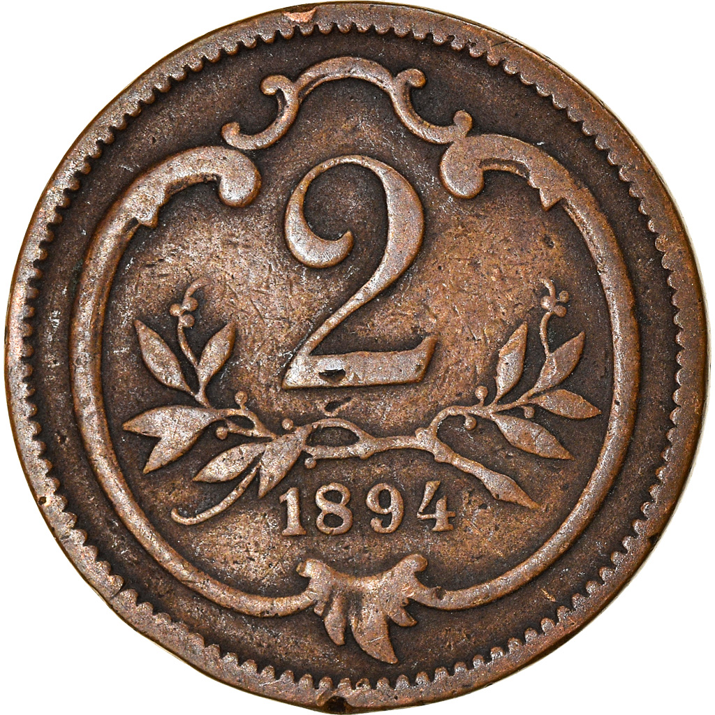 Moneda, Austria, Franz Joseph I, 2 Heller, 1894, BC+, Bronce, KM:2801