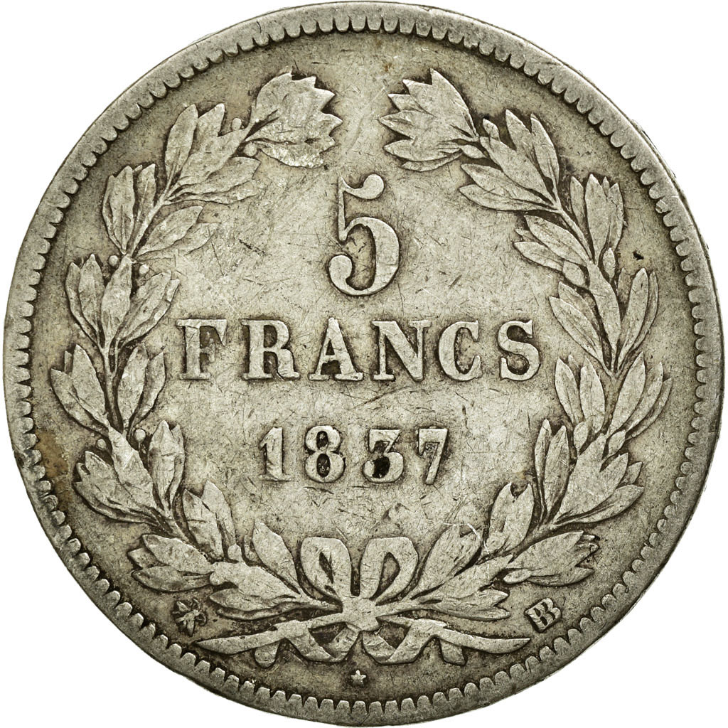 Coin, France, Louis-Philippe, 5 Francs, 1837, Strasbourg, , Silver