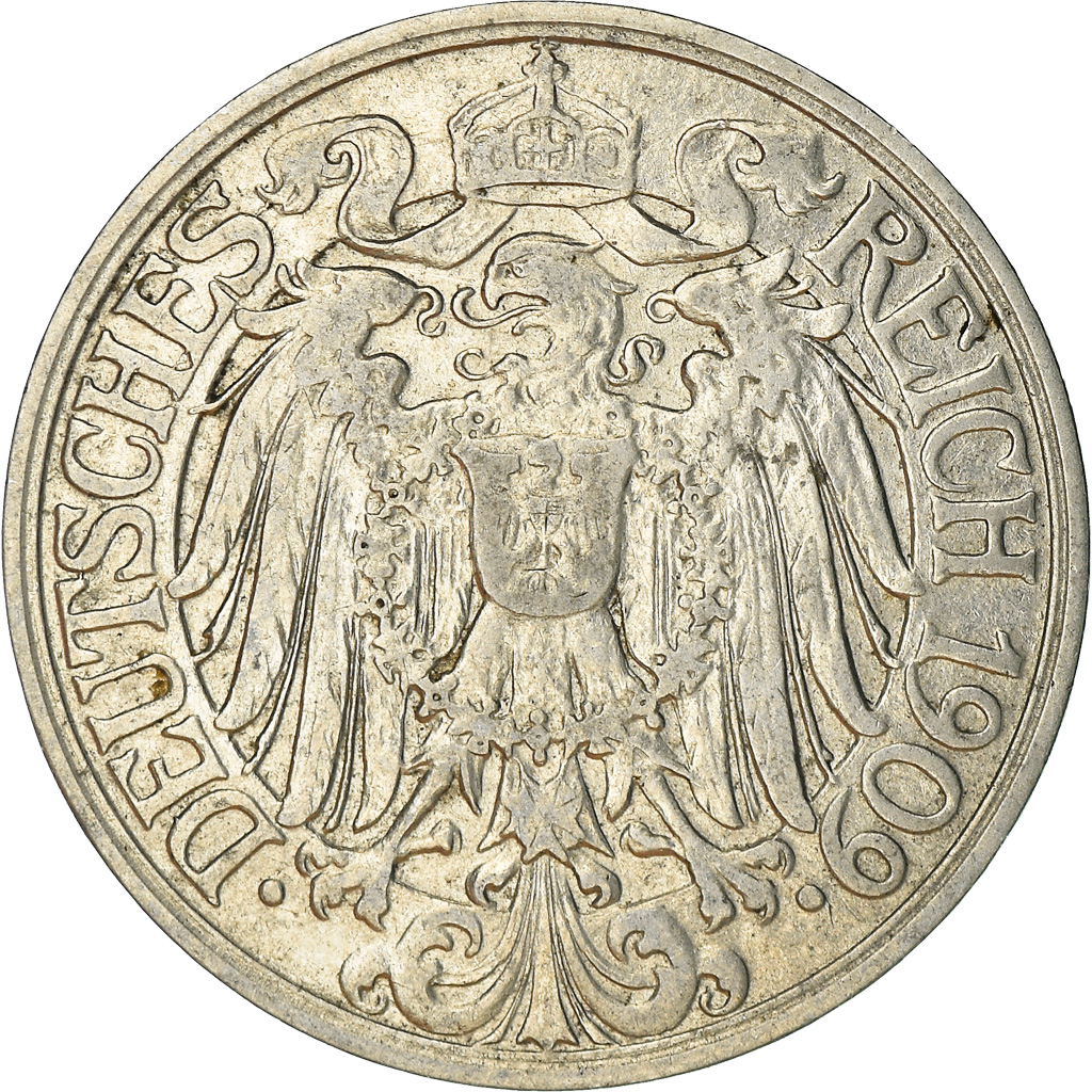 Coin, GERMANY - EMPIRE, Wilhelm II, 25 Pfennig, 1909, Karlsruhe, 