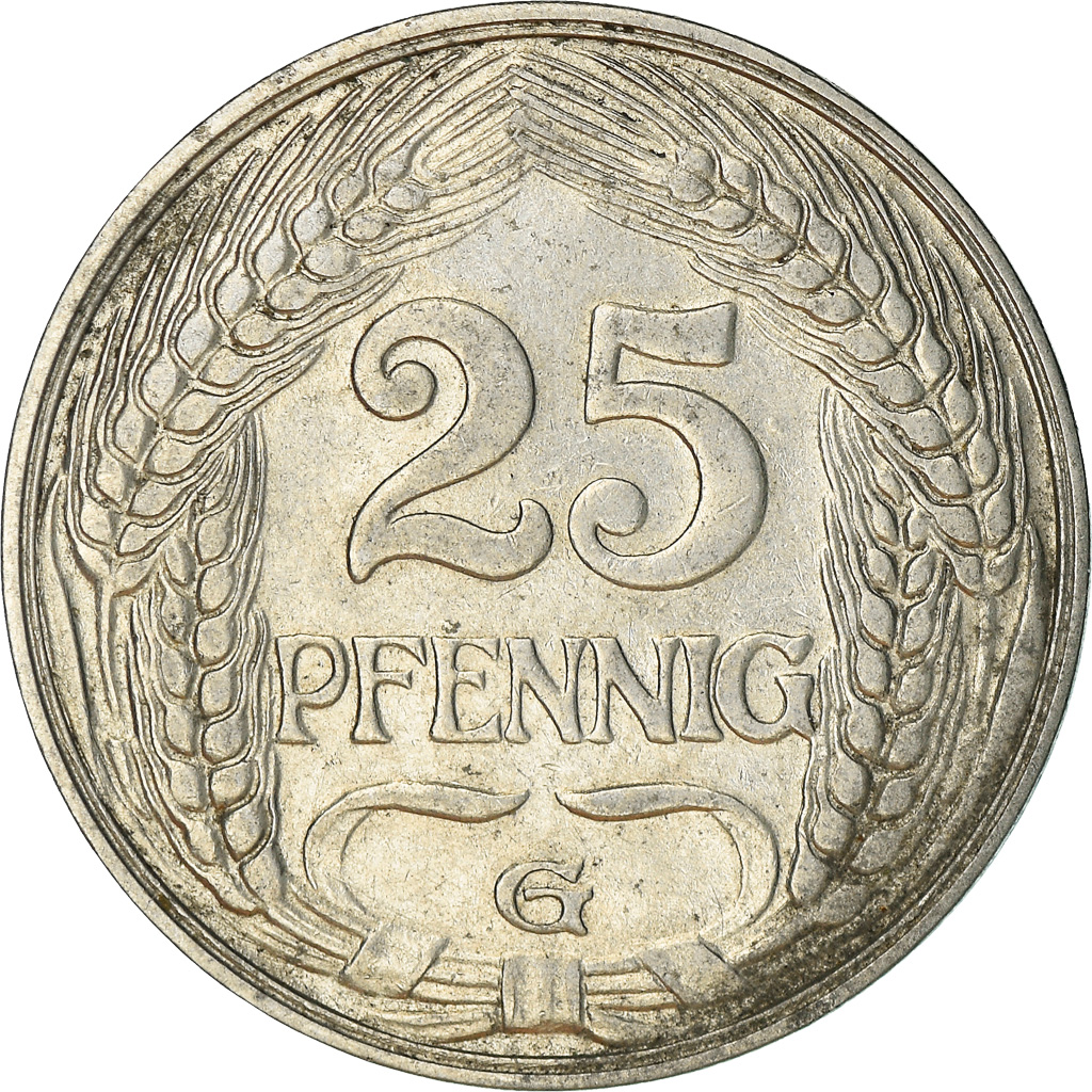 Coin, GERMANY - EMPIRE, Wilhelm II, 25 Pfennig, 1909, Karlsruhe, 