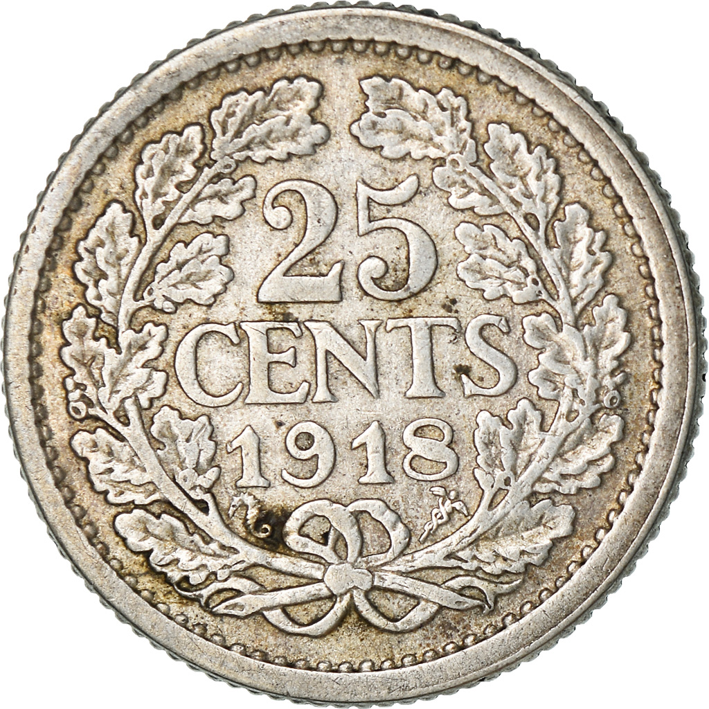 Coin, Netherlands, Wilhelmina I, 25 Cents, 1918, , Silver, KM:146