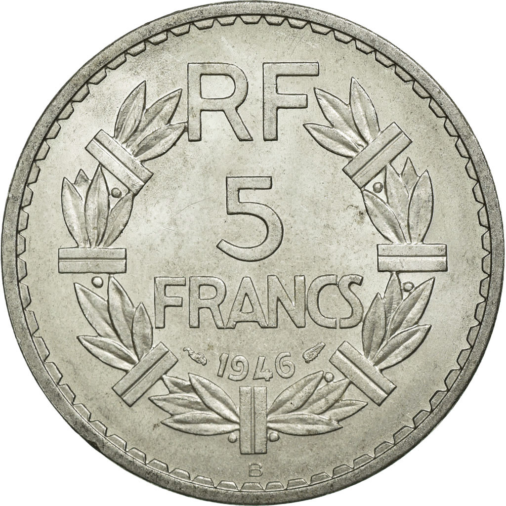 Coin, France, Lavrillier, 5 Francs, 1946, Beaumont le Roger, 