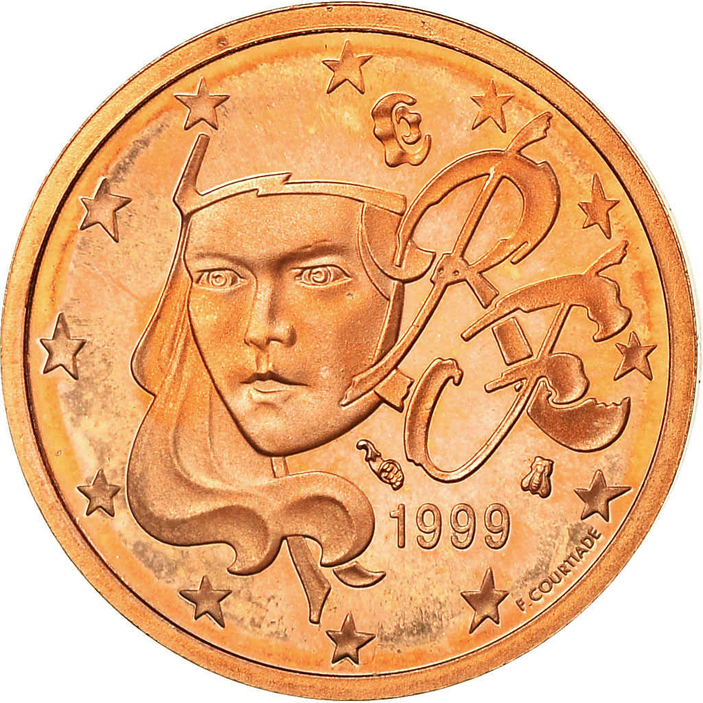 Frankreich, 2 Euro Cent, 1999, Proof, STGL, Copper Plated Steel, KM:1283