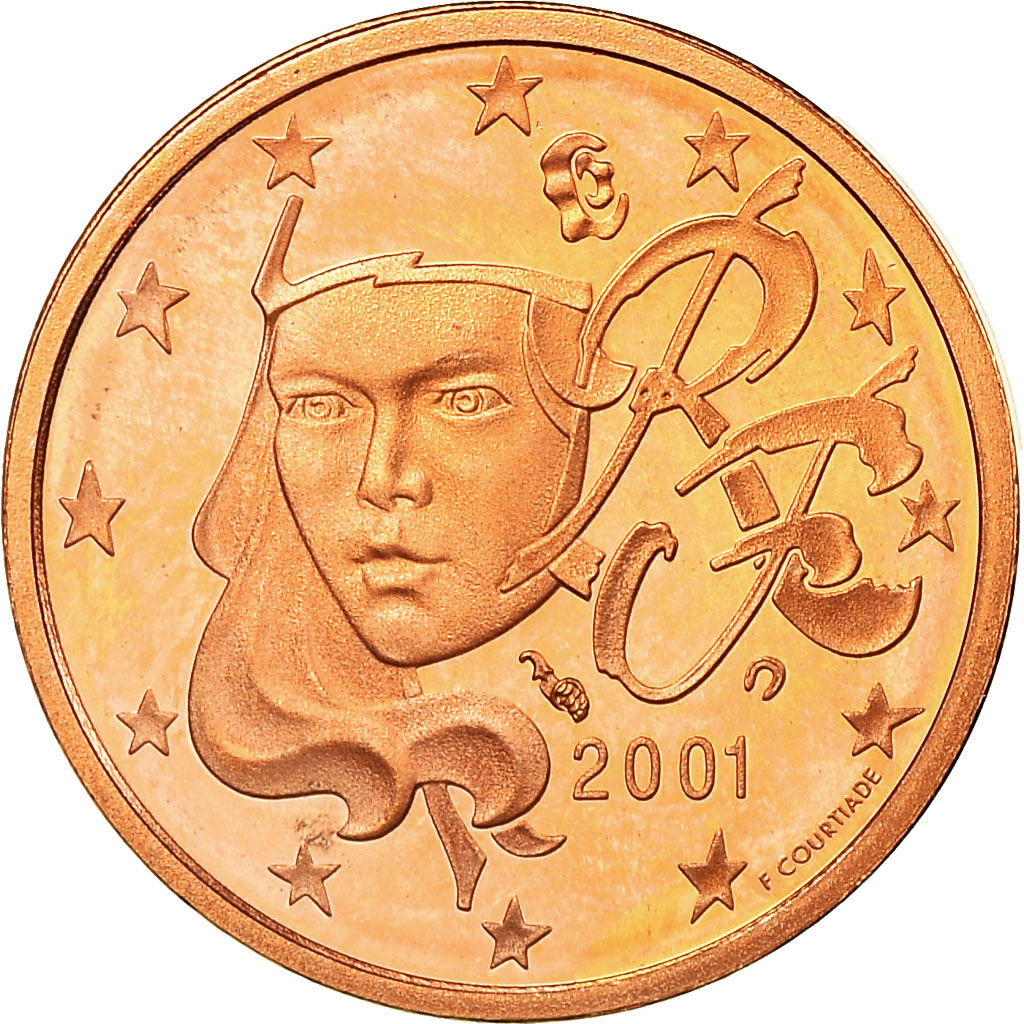 Frankreich, 2 Euro Cent, 2001, Proof, STGL, Copper Plated Steel, KM:1283