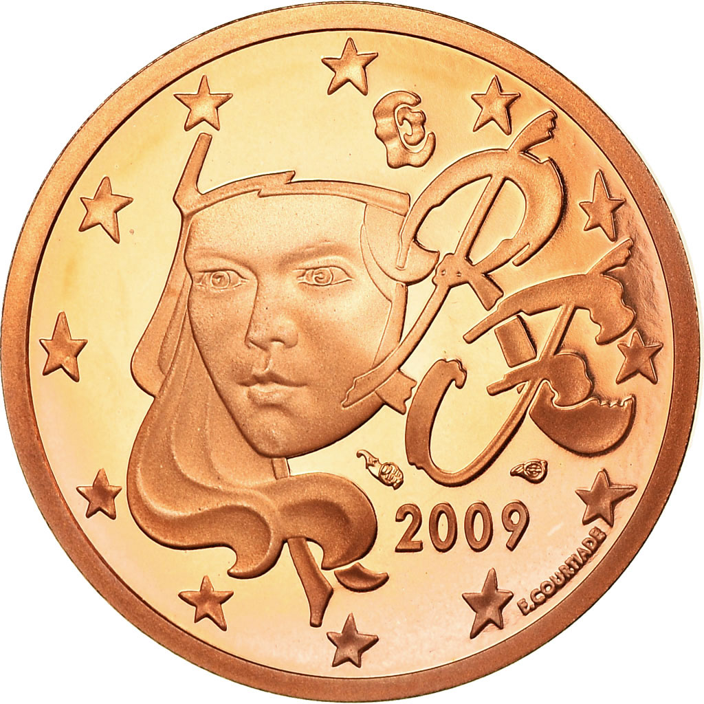 Frankreich, 5 Euro Cent, 2009, Proof, STGL, Copper Plated Steel, KM:1284