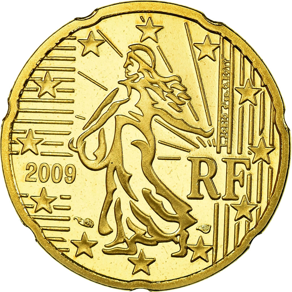 Frankreich, 20 Euro Cent, 2009, Proof, STGL, Messing, KM:1411