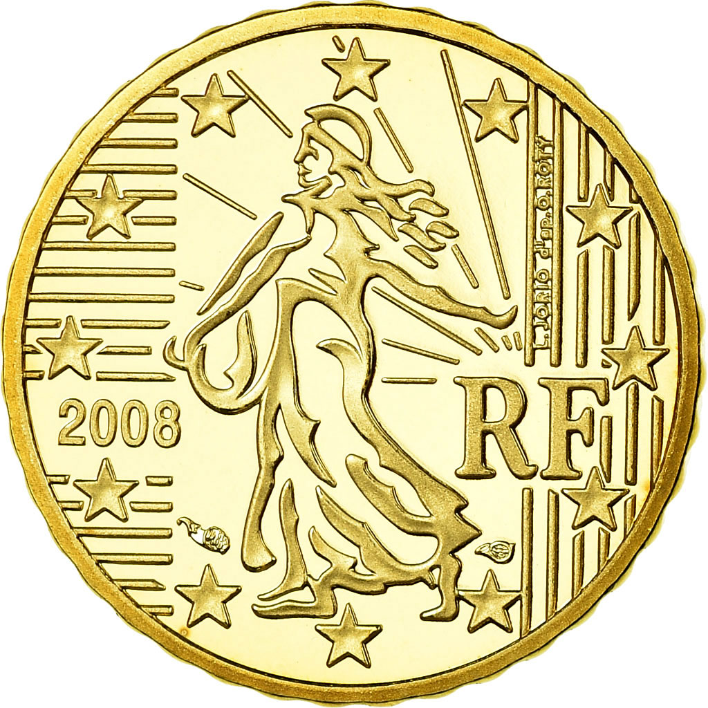 Frankreich, 10 Euro Cent, 2008, Proof, STGL, Messing, KM:1410