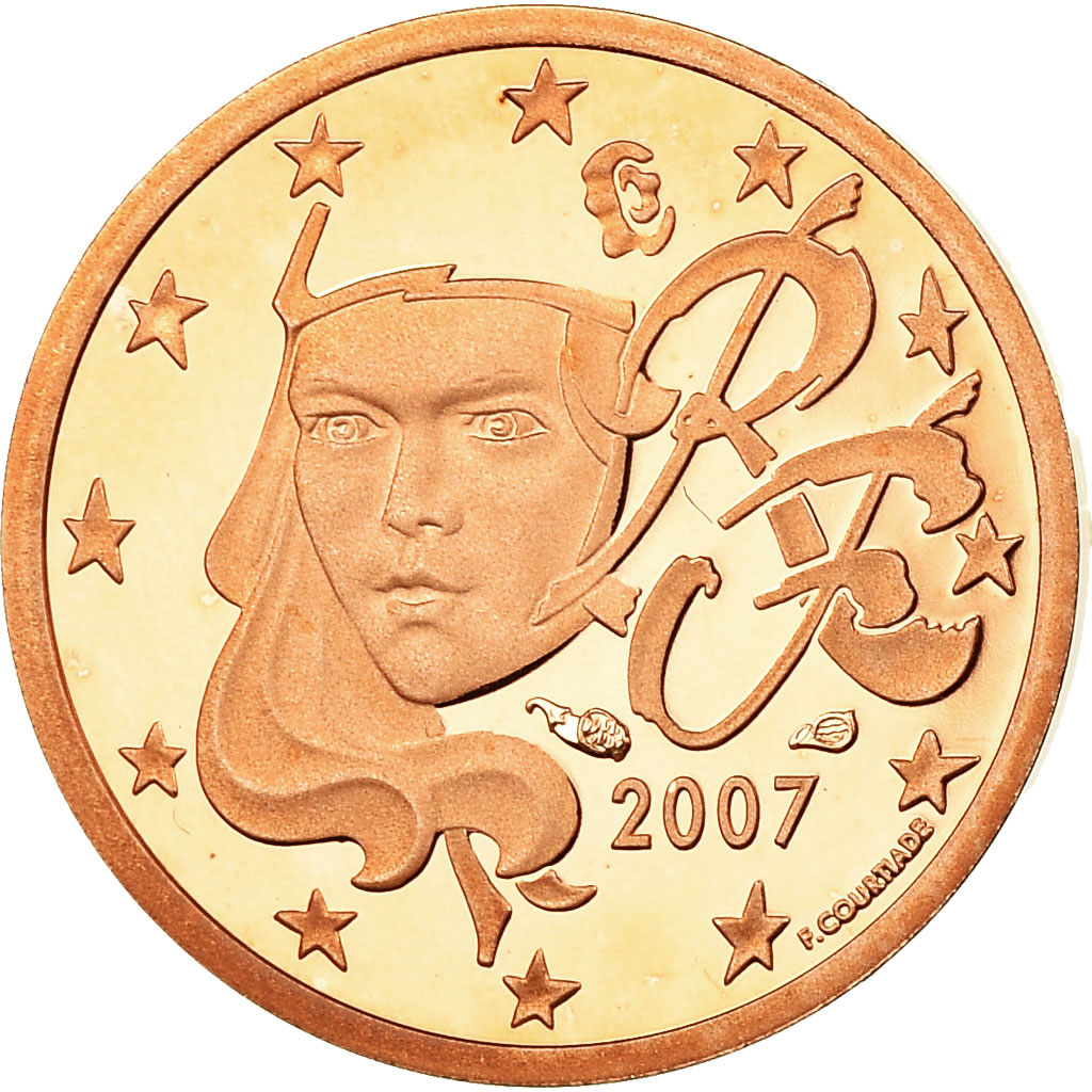 Frankreich, Euro Cent, 2007, Proof, STGL, Copper Plated Steel, KM:1282