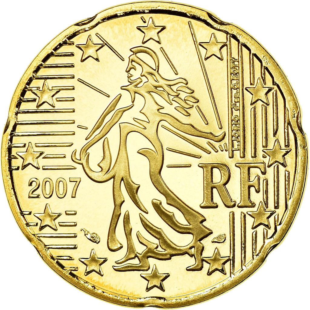 Frankreich, 20 Euro Cent, 2007, Proof, STGL, Messing, KM:1411