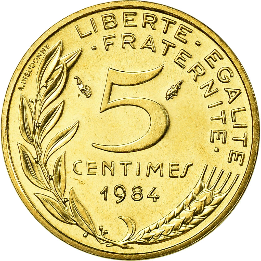 Moneda, Francia, Marianne, 5 Centimes, 1984, Paris, FDC, Aluminio - bronce