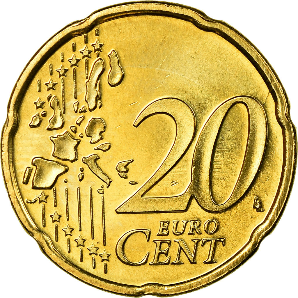 Niederlande, 20 Euro Cent, 2000, VZ, Messing, KM:238